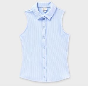 Nwt A NEW DAY TARGET ribbed Collared Sleeveless Shirt Pastel Blue Preppy Busines